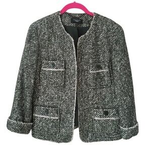 Talbots Womens Suit Blazer Green Fringe Jacket Mohair Tweed Lined  2P